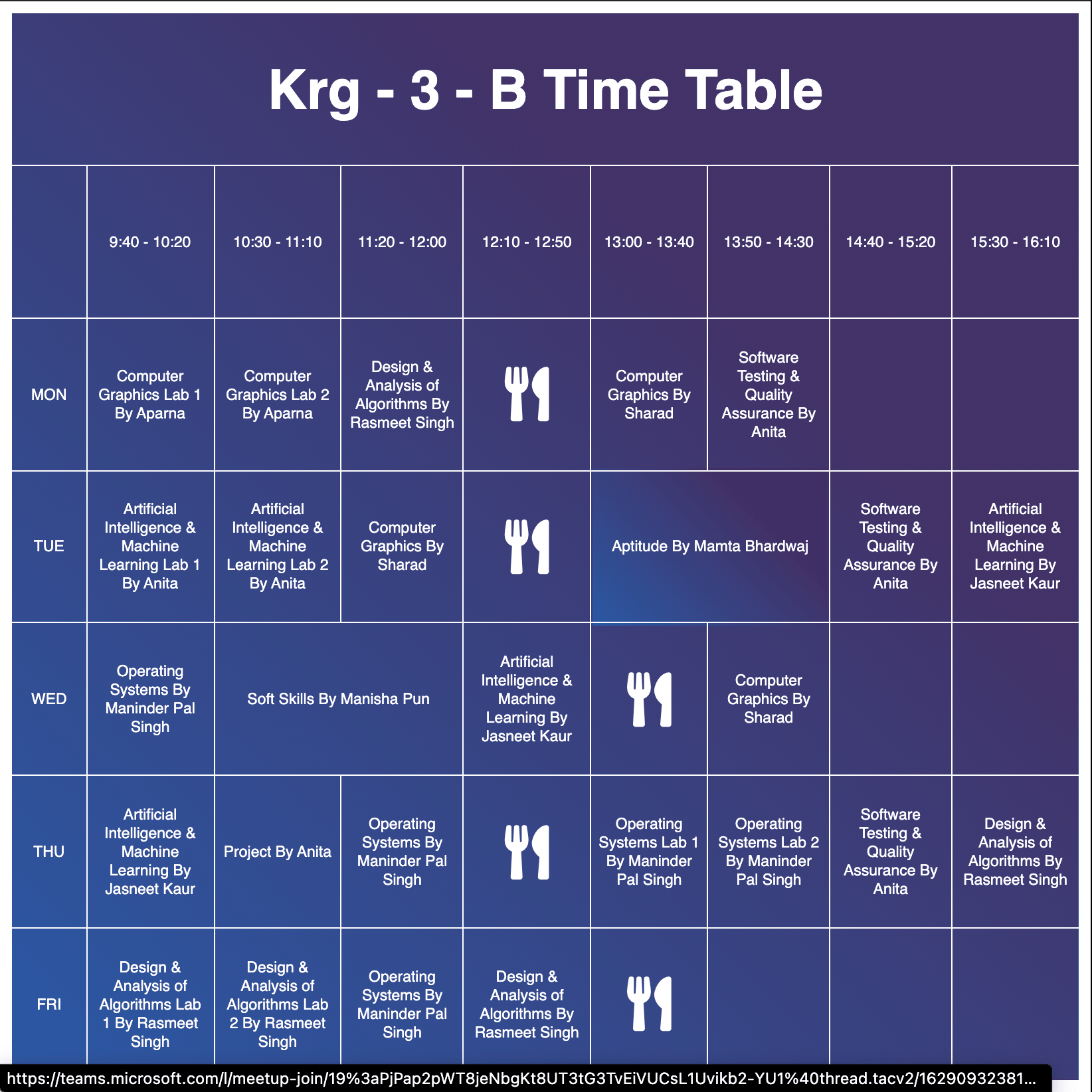 Time Table Preview